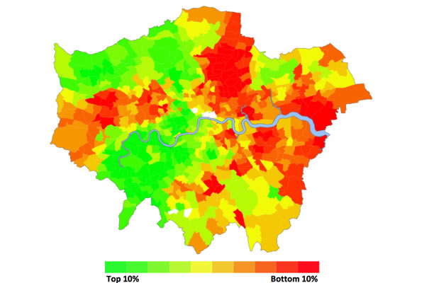 Mapa de Londres indicando las mejores y las peores zonas donde vivir