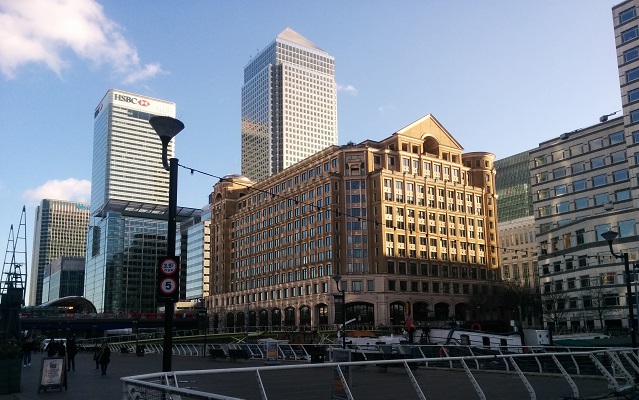 Vista de alguno de los edificios más emblemáticos de Canary Wharf