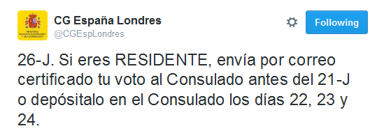 Tweet del Consulado de España en Londres