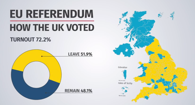 Mapa del resultado del referéndum para el Brexit