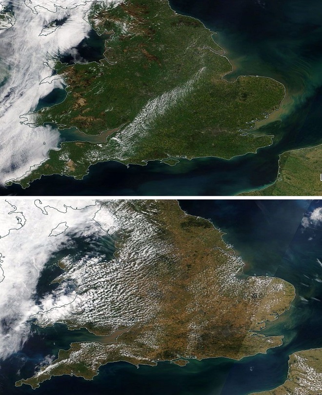 Mapa de UK antes y después de la ola de calor 2018